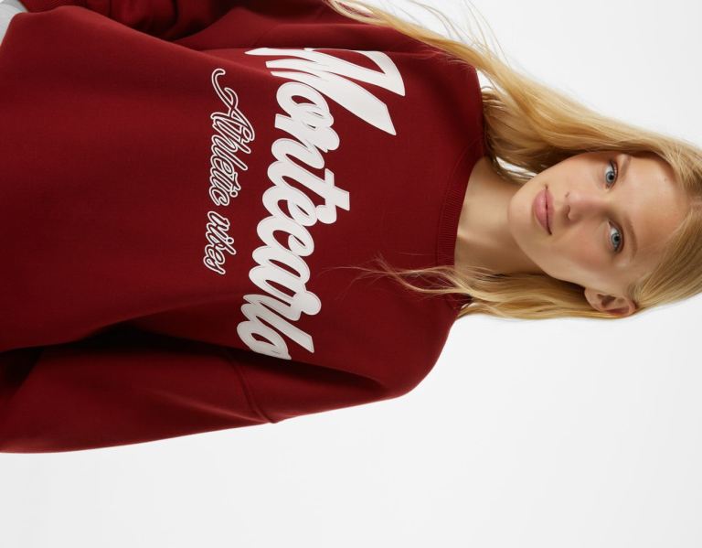 Dark Red Women's Bershka Oversize Printed Sweatshirts | FiBA7yrM3hQ