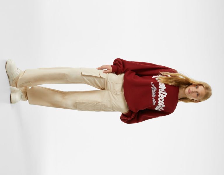 Dark Red Women's Bershka Oversize Printed Sweatshirts | FiBA7yrM3hQ