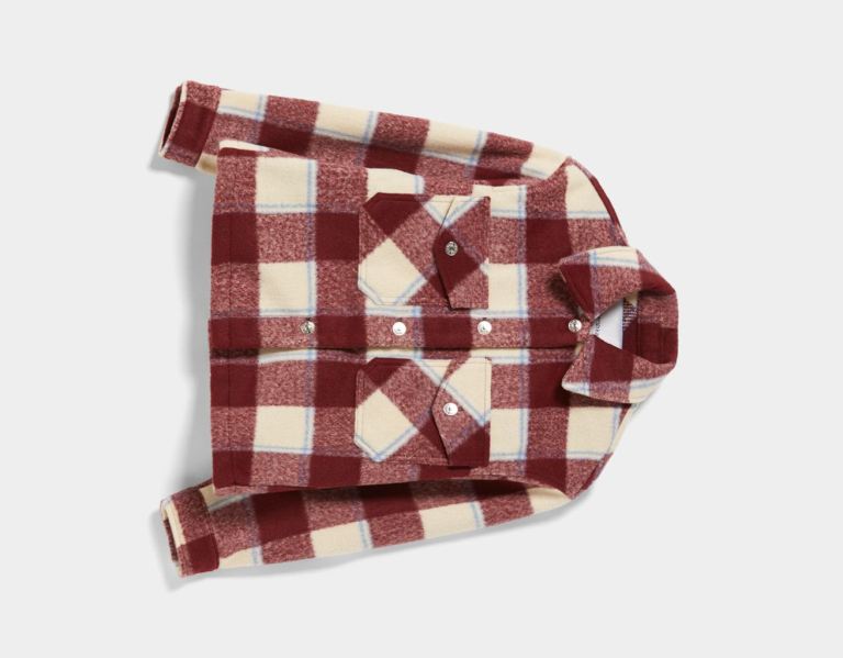 Dark Red Women's Bershka Plaid Trucker Jackets | hu9L9RDoIDl