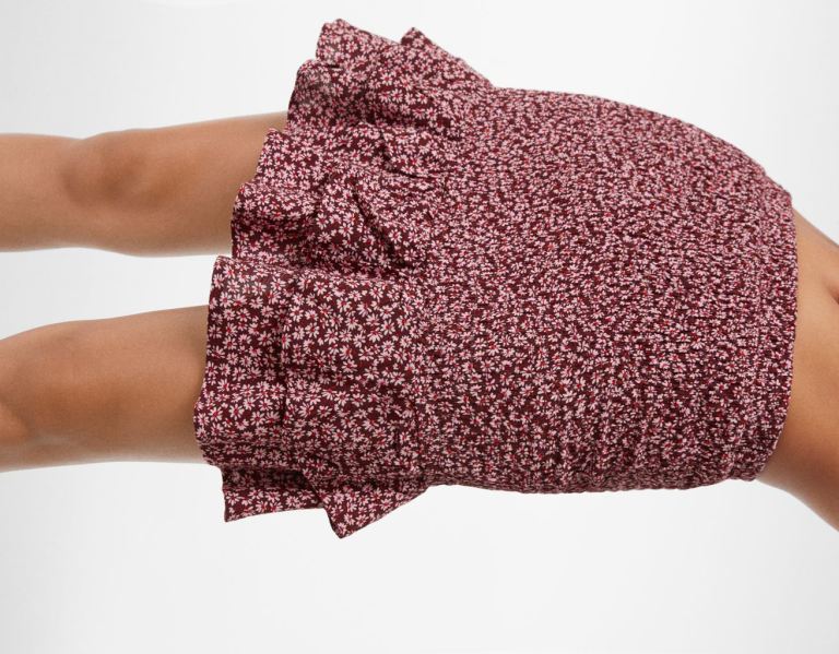 Dark Red Women's Bershka Printed Gathered Mini Skirts | DHmRJEdJMAL