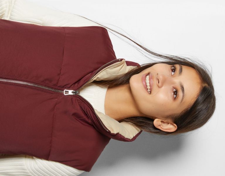 Dark Red Women's Bershka Reversible Cropped Vest Outerwear | wAW5KPrfdMn