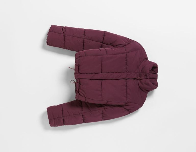 Dark Red Women's Bershka Short Puffer Jackets | knMlhVKOhAd