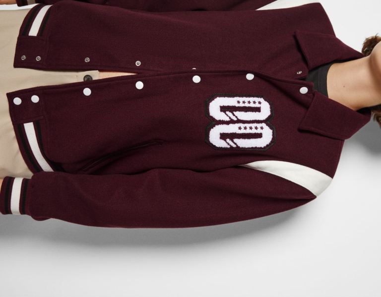 Dark Red Women's Bershka Varsity Bomber Jackets | oTrw1WI20ti