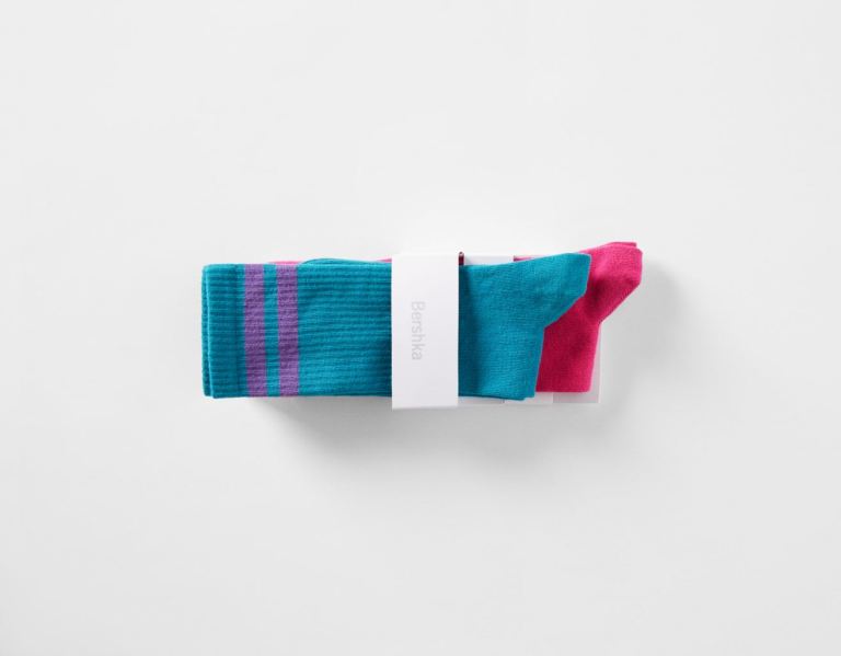 Fuchsia Men's Bershka Pack Of 2 Pairs Of Color Block Socks | QTlibN8dsh9