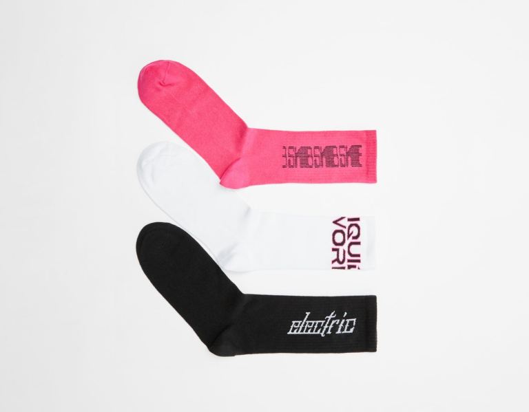 Fuchsia Men's Bershka Set Of 3 Slogan Socks | SJt3GG4JGMH