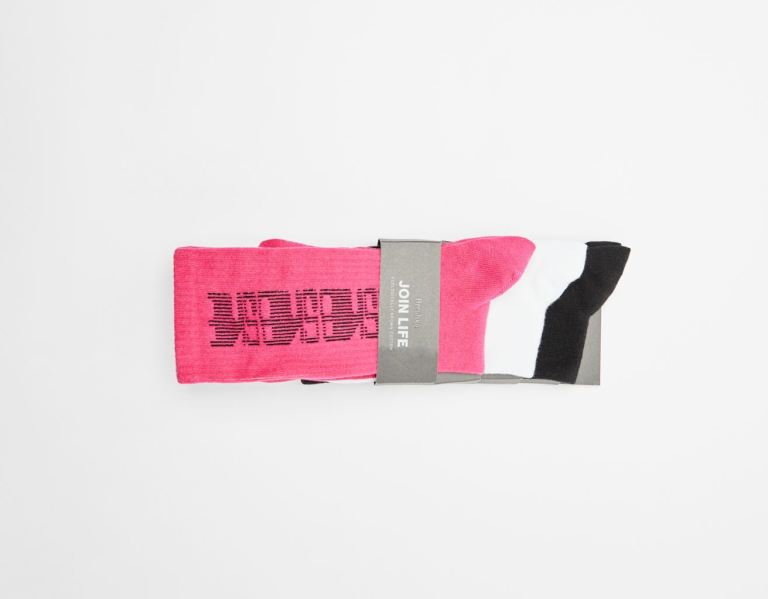 Fuchsia Men's Bershka Set Of 3 Slogan Socks | SJt3GG4JGMH