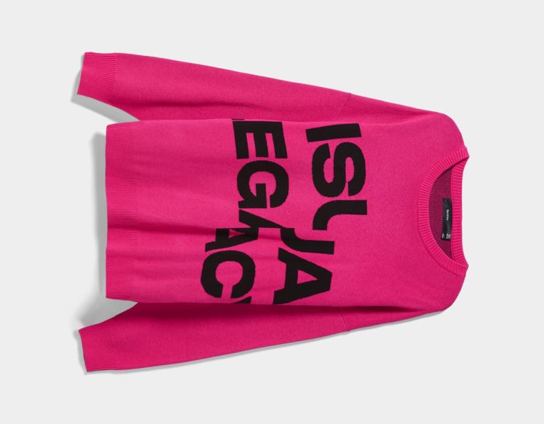 Fuchsia Men's Bershka Sweater With Lettering Sweaters | URVBGNIVOON