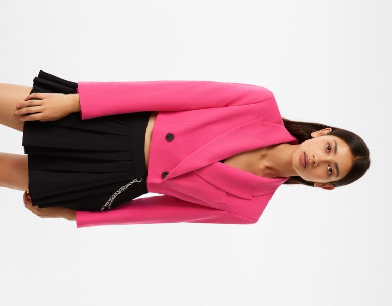 Fuchsia Women's Bershka Cropped Blazer With Buttons Suits | J99NsGomtP4