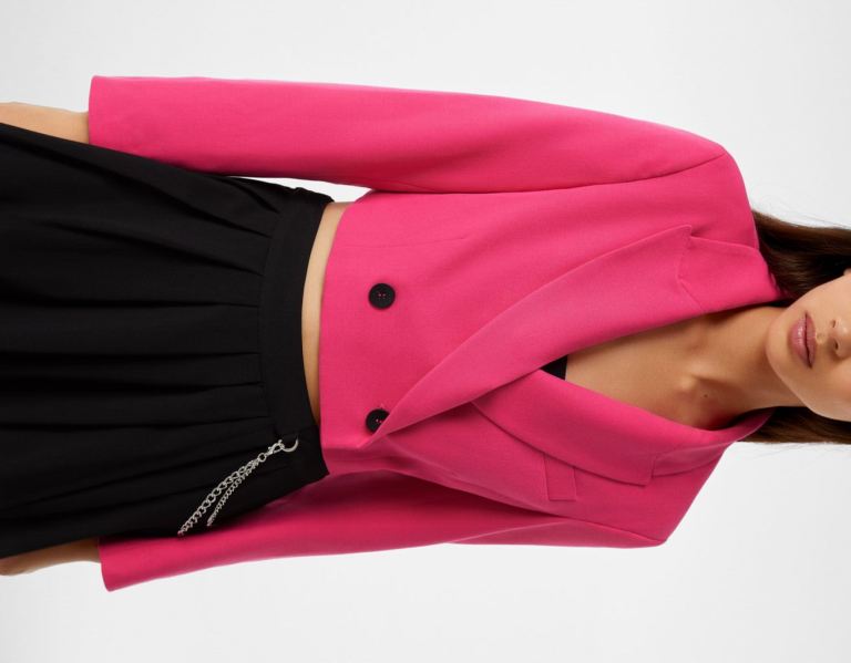 Fuchsia Women's Bershka Cropped Blazer With Buttons Suits | J99NsGomtP4