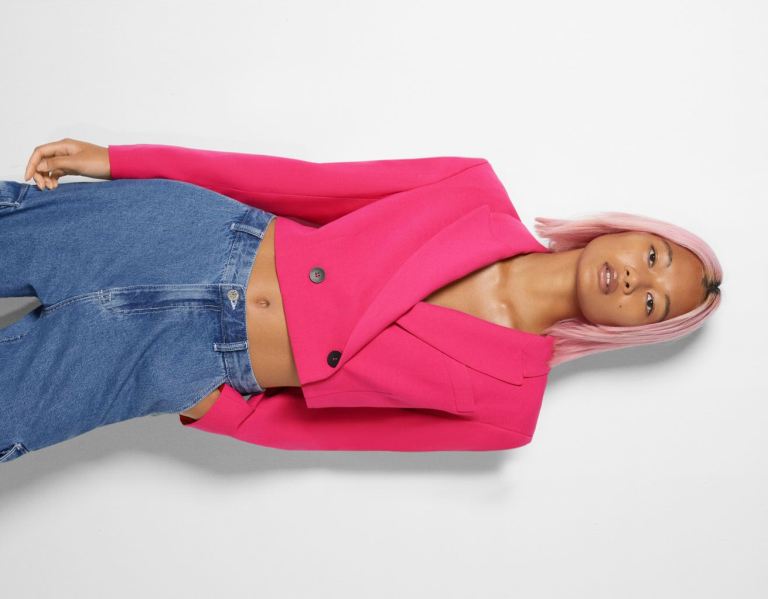 Fuchsia Women's Bershka Cropped Blazer With Buttons Blazers | osLFS6zz49R