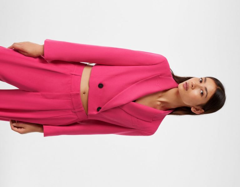 Fuchsia Women\'s Bershka Cropped Blazer With Buttons Blazers | yLOeJlrjZ4W