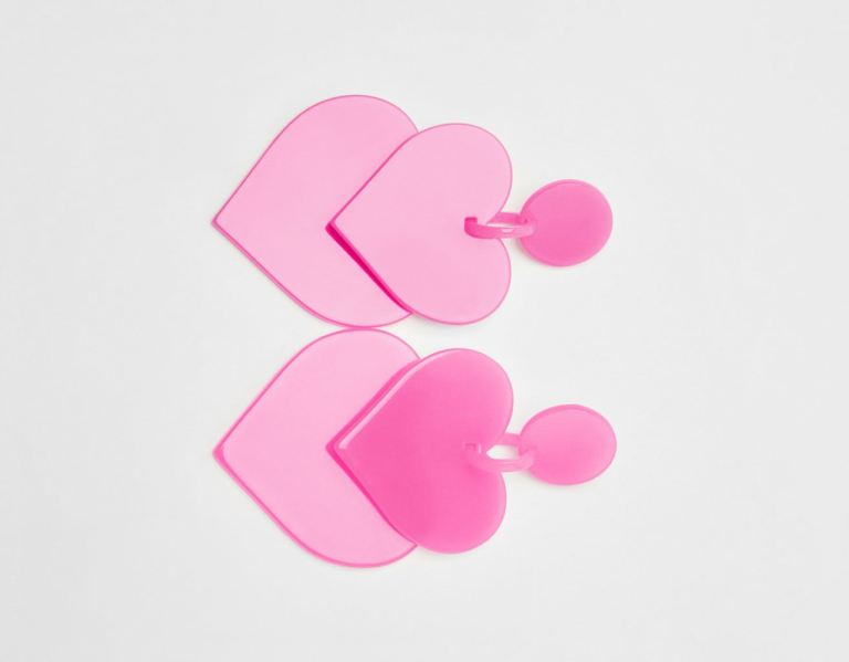 Fuchsia Women's Bershka Double Heart Xl Earrings Jewelry | qaOOuU2OBTF