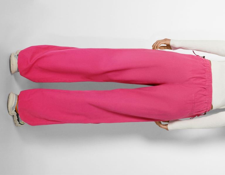 Fuchsia Women's Bershka Loose Fit Parachute Sweat Pants | G2pJIfgaG82