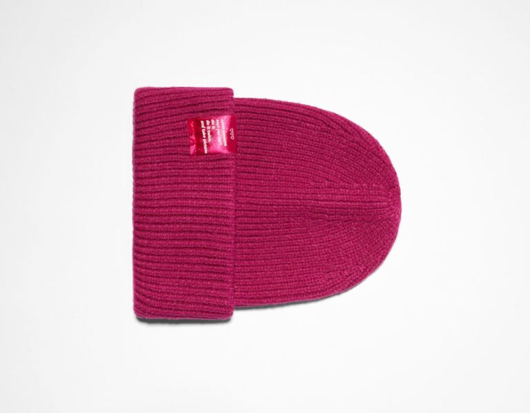 Fuchsia Women's Bershka Ribbed Knit Beanie | PWRHcQbXnHh