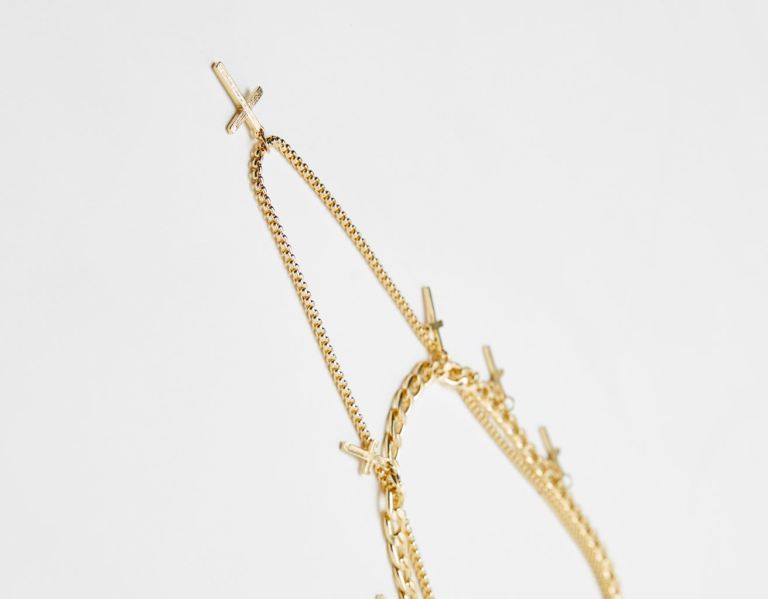 Gold Men's Bershka Double Cross Necklace Jewelry | CPmxDFk0km3