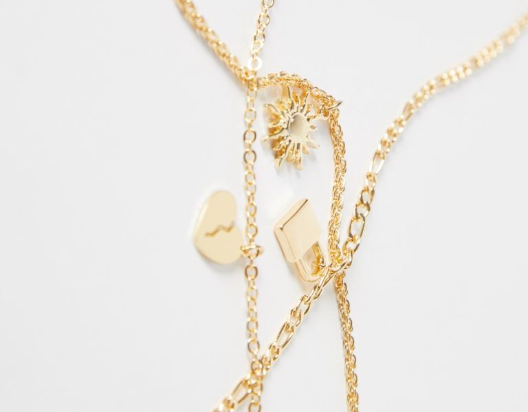 Gold Men's Bershka Necklace With Padlock Jewelry | eK9BMGjdoaE