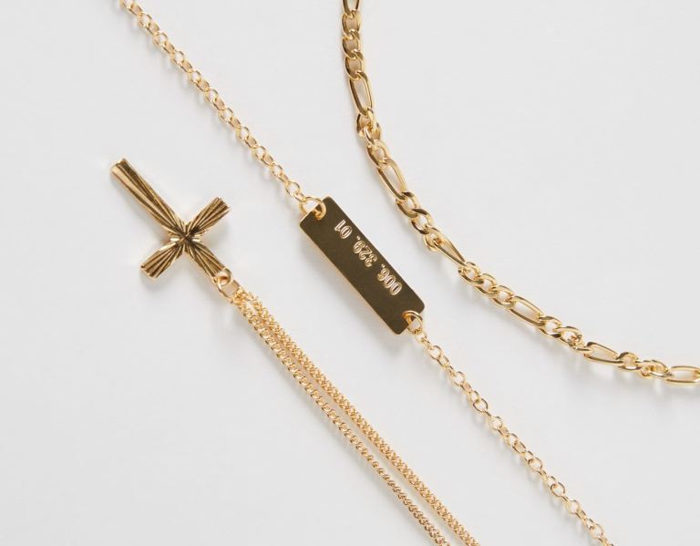 Gold Men's Bershka Necklace With Thin Crosses Jewelry | Y45buwFAong