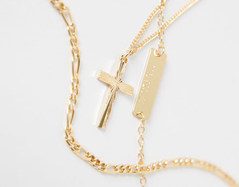 Gold Men's Bershka Necklace With Thin Crosses Jewelry | Y45buwFAong