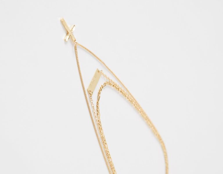 Gold Men's Bershka Necklace With Thin Crosses Jewelry | Y45buwFAong