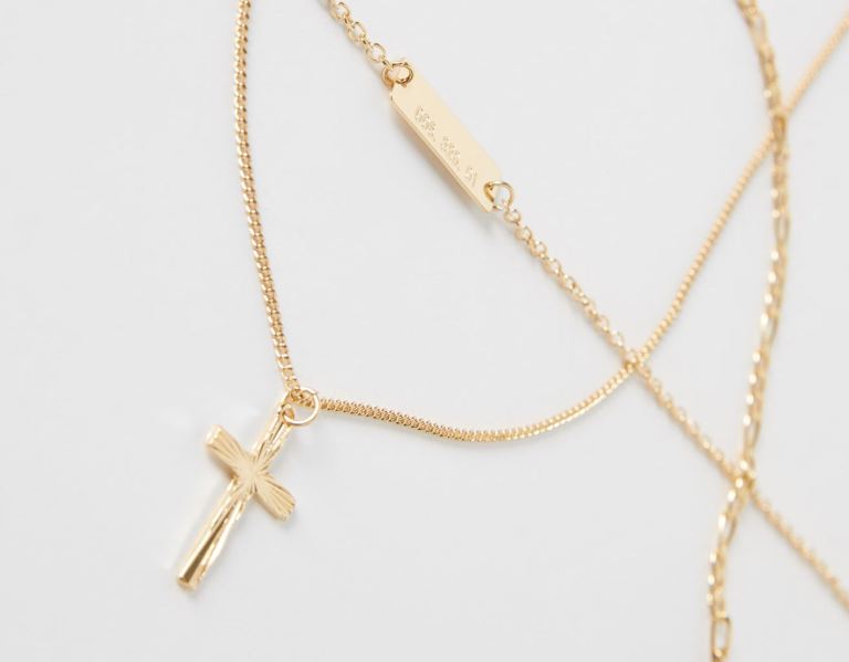 Gold Men\'s Bershka Necklace With Thin Crosses Jewelry | Y45buwFAong