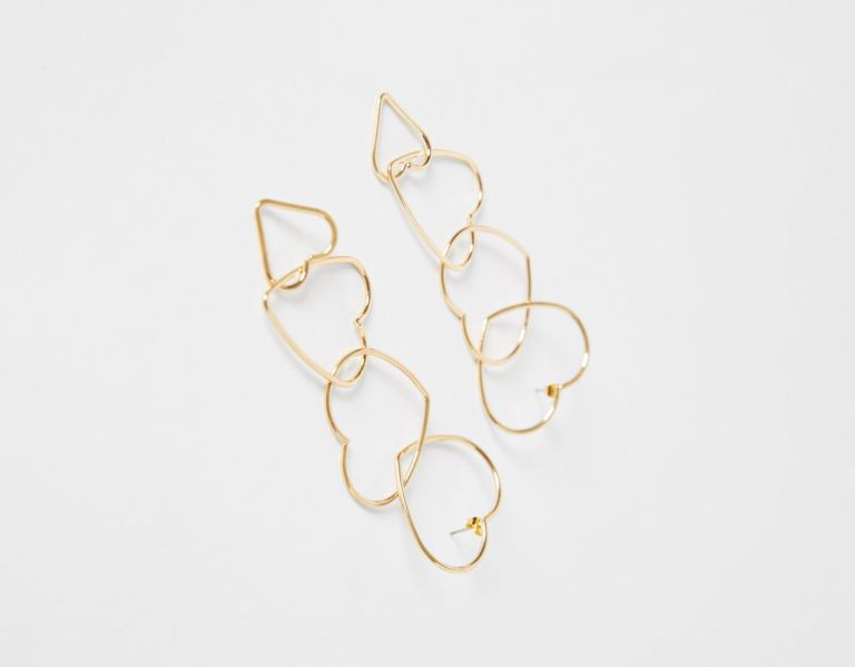 Gold Women's Bershka Heart Cascading Earrings Jewelry | KEkAIHKc8Gk