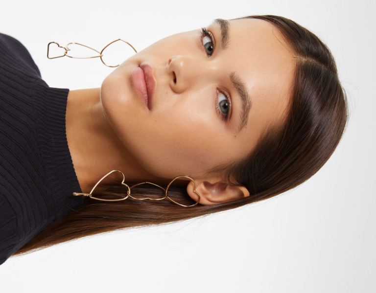 Gold Women's Bershka Heart Cascading Earrings Jewelry | KEkAIHKc8Gk