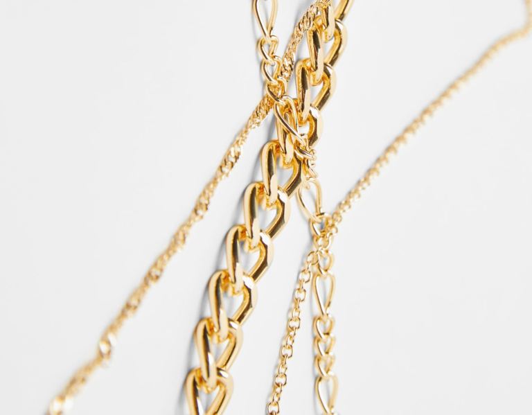 Gold Women's Bershka Set Of 4 Basic Chain Necklaces Jewelry | b8RRl2WUveW