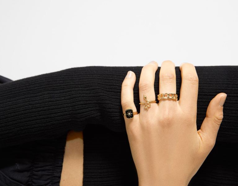 Gold Women's Bershka Set Of 8 Snake Rings Jewelry | IjNjOoJtXAK