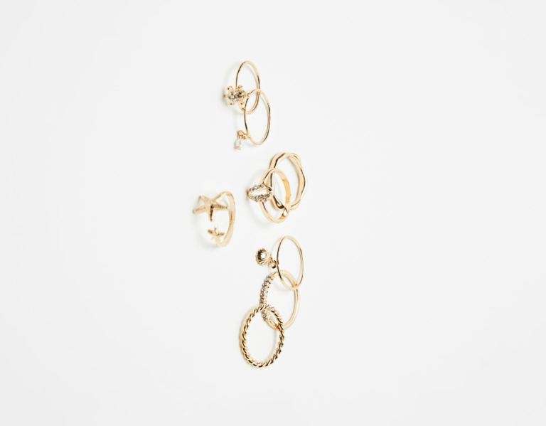 Gold Women's Bershka Set Of 8 Star Rings Jewelry | bDs4rMFfjvn