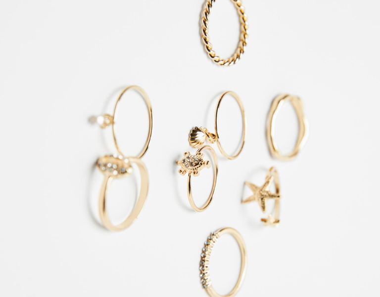 Gold Women's Bershka Set Of 8 Star Rings Jewelry | bDs4rMFfjvn