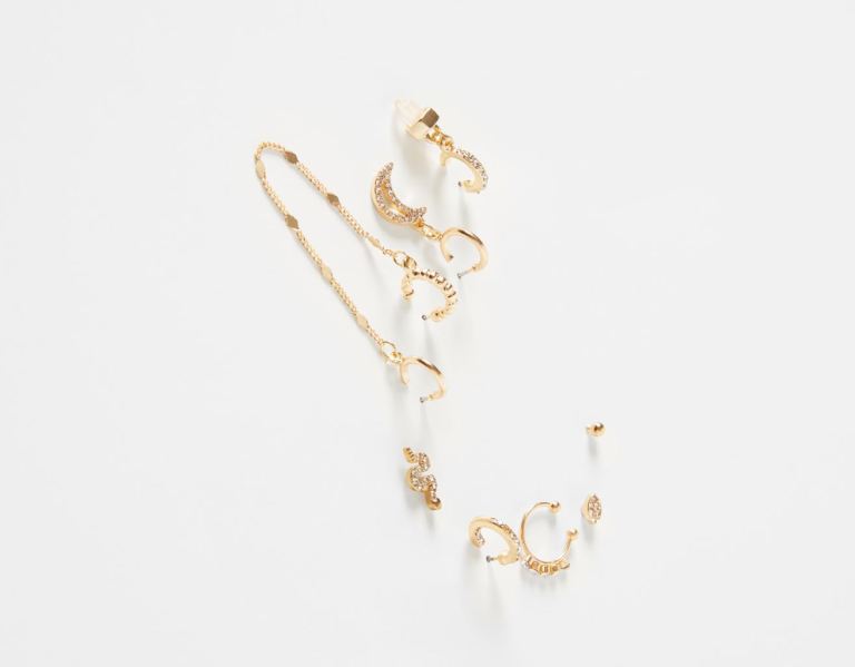 Gold Women's Bershka Set Of 9 Astral Earcuff Earrings Jewelry | J3V19SDYR5w