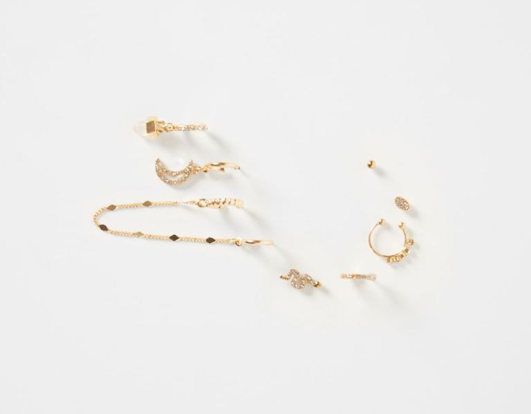 Gold Women's Bershka Set Of 9 Astral Earcuff Earrings Jewelry | J3V19SDYR5w