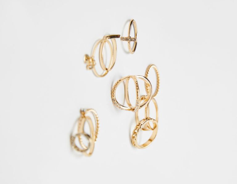 Gold Women's Bershka Set Of 9 Stackable Gold-colored Rings Jewelry | 7H3NLE26MMZ