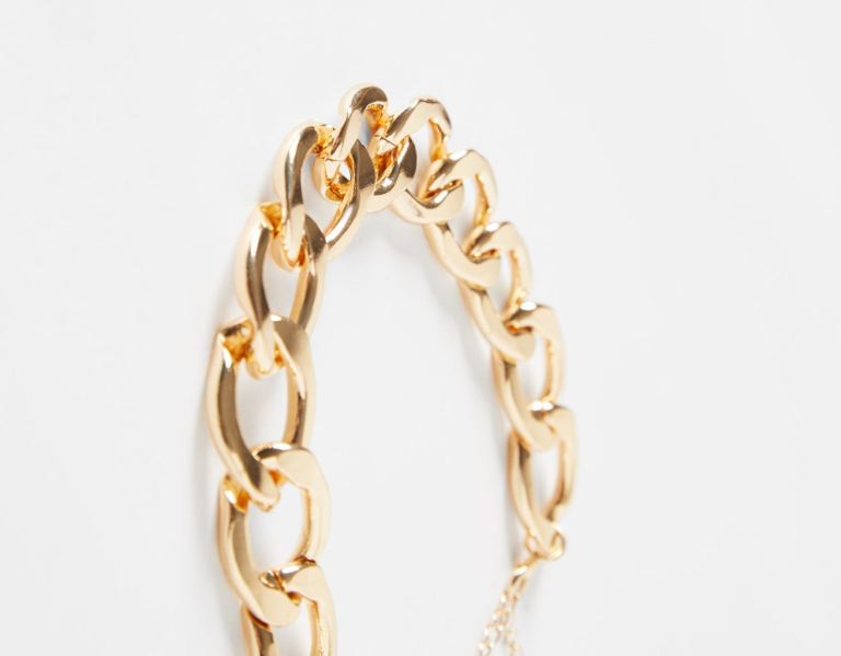 Gold Women's Bershka Thick Chain Necklace Jewelry | UkVJIqu7Xj7