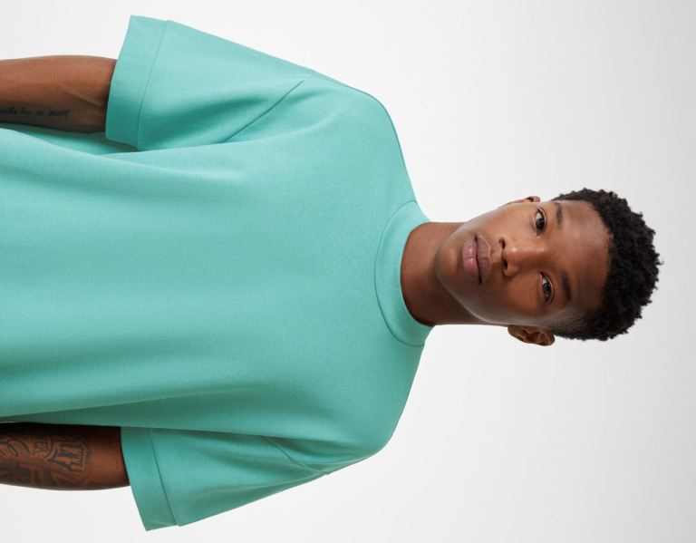 Green Men's Bershka Boxy-fit Short Sleeve T Shirts | oIuODF4to3v