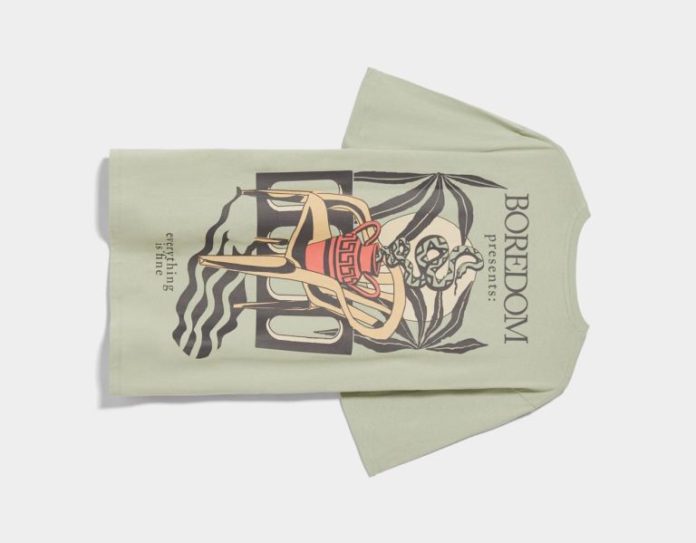 Green Men's Bershka Casual Print Short Sleeve T Shirts | YYHIkC6FqWn