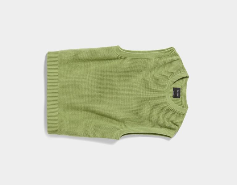 Green Men's Bershka Crew Neck Knit Vest Cardigan | 5JL5ssrlo9Z