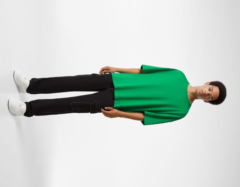 Green Men's Bershka Extra-loose-fit Short Sleeve T Shirts | BwyQlzK4EWw