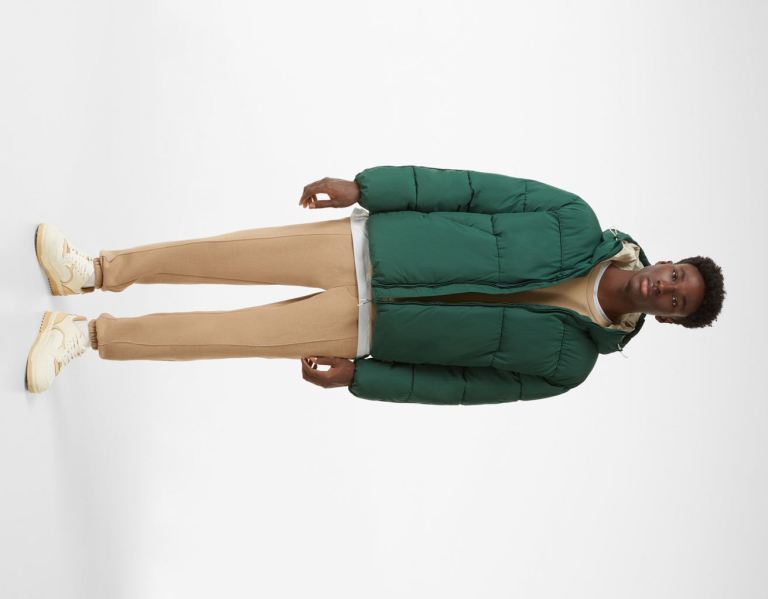 Green Men's Bershka Puffer With Hood Down Jackets | GHkxschyprI