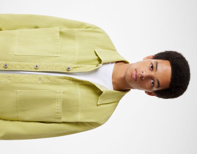 Green Men's Bershka Square Cut Cotton Jackets | SQcK9pVsKTh