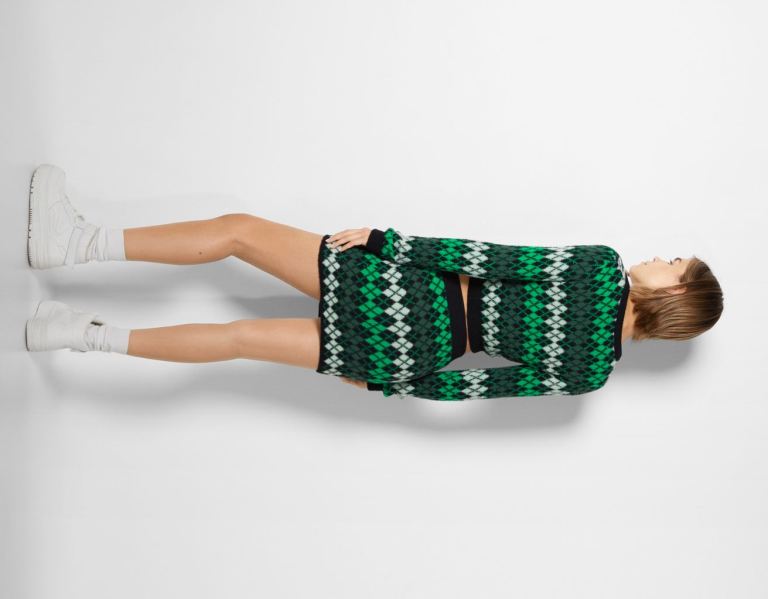 Green Women's Bershka Argyle Knit Mini Skirts | 4ia6DMXBvxa