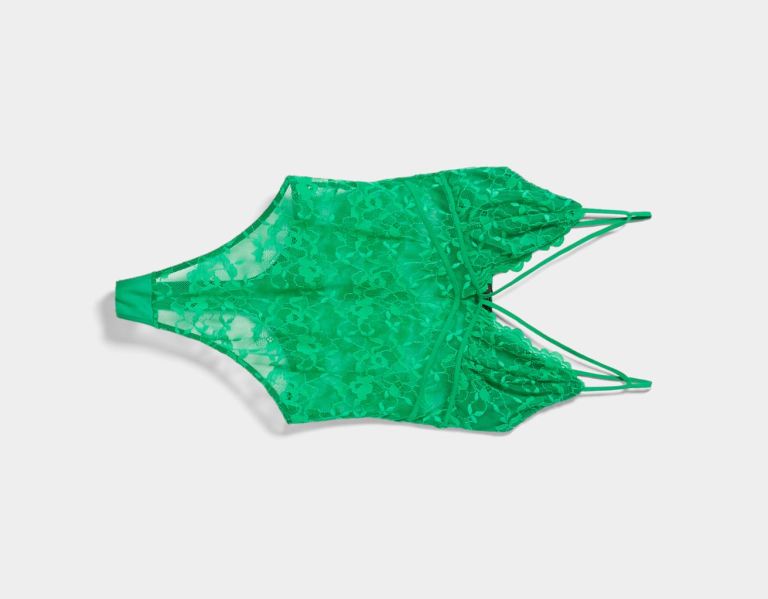 Green Women's Bershka Blonde Lace Bodysuit | 8adsI6cv2ro