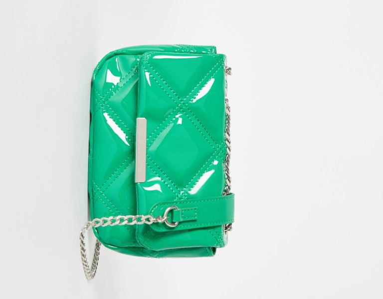 Green Women's Bershka Faux Leather Quilted Vinyl Bags | EAxQJNuZXqa