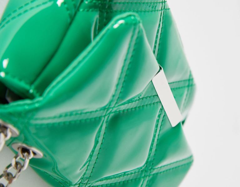 Green Women's Bershka Faux Leather Quilted Vinyl Bags | EAxQJNuZXqa