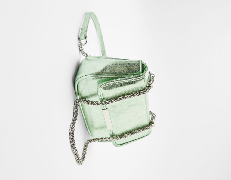 Green Women's Bershka Metallic Mini Bags | bK4PjEiTh0G