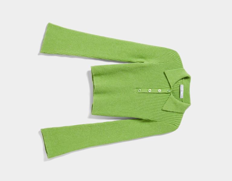 Green Women's Bershka Polo Collar Sweater With Bell Sleeves Sweaters | IYnYNftu0qc