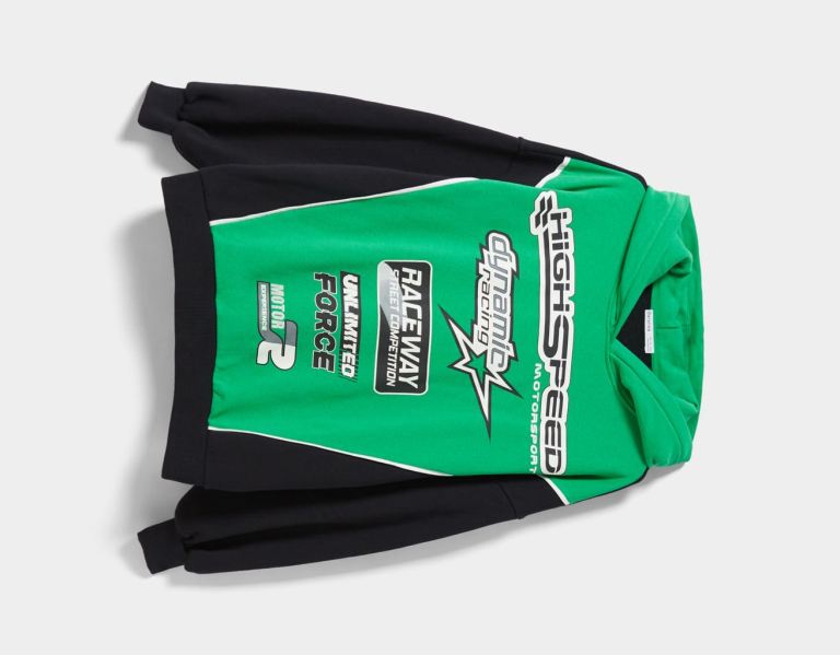 Green Women's Bershka Racing Print Hoodie | VKGRKx9L363