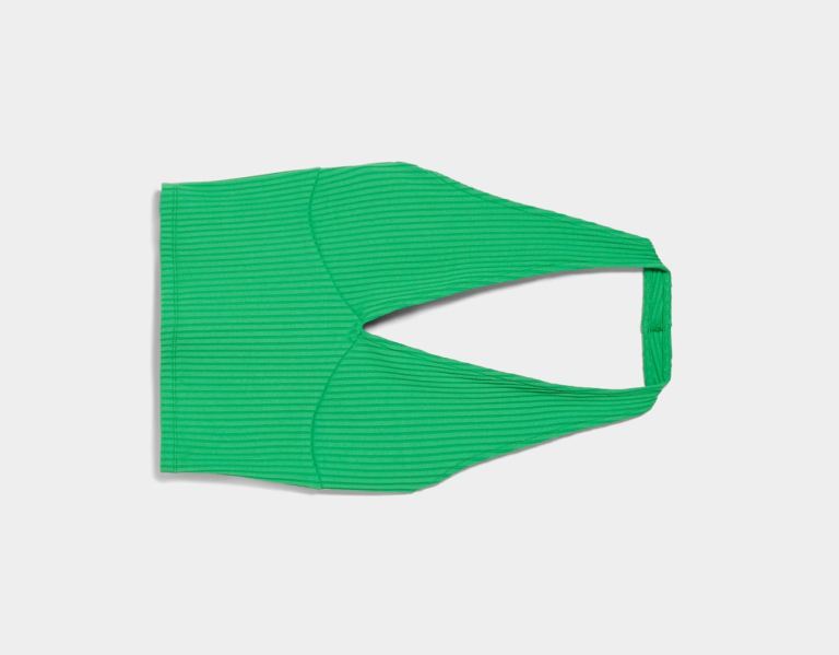 Green Women's Bershka Ribbed Halter Tops | 8othYOB1azN