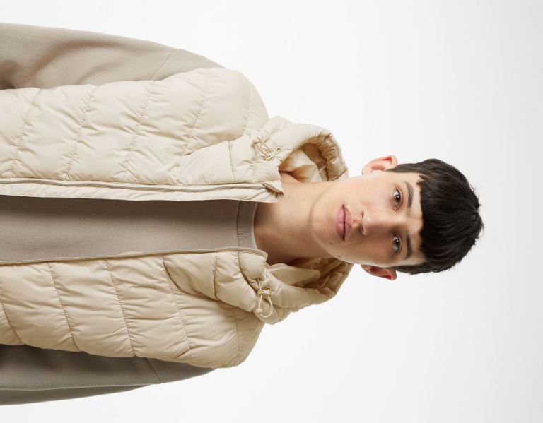 Grey Men's Bershka Quilted Vest With Hood Down Jackets | 7FUmsKGmVXh