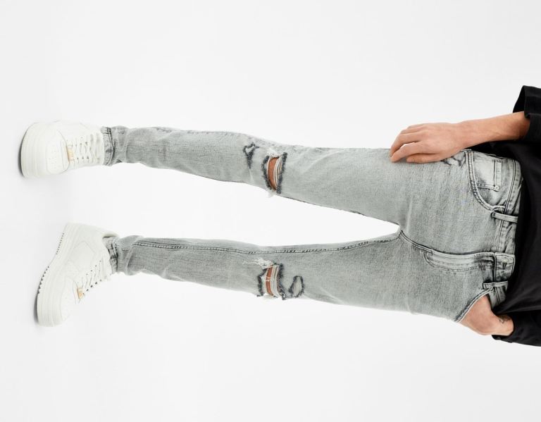 Grey Men's Bershka Super Skinny Ripped Jeans | KmcIkKDv7NK